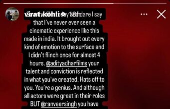 കണ്ണുചിമ്മാതെ കണ്ടു, ഇന്ത്യന് സിനിമയിലെ ഏറ്റവും മികച്ച അനുഭവം; രൺവീറിന്റെ ‘ധുരന്ധർ 2’വിനെ വാഴ്ത്തി വിരാട് കോഹ്ലി